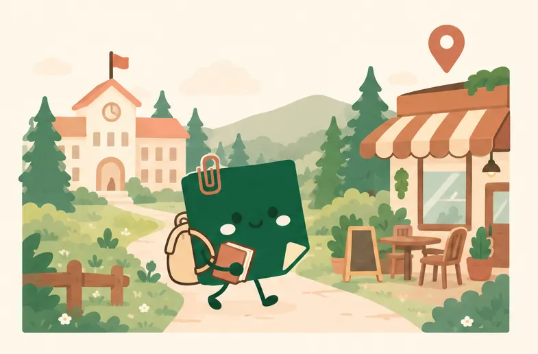 Mascot Daily Log Coffee đeo balo đi bộ từ trường đại học đến quán cà phê gần trường ở Đà Lạt