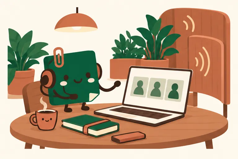 Mascot Daily Log Coffee họp video trong góc yên tĩnh dành cho freelancer và dân remote