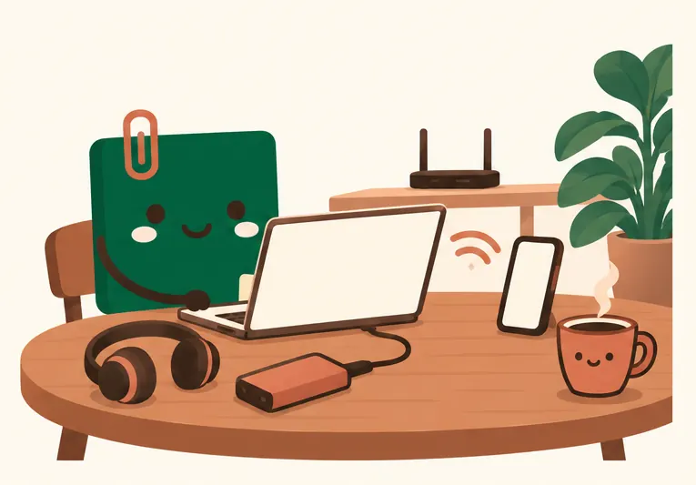Mascot Daily Log Coffee dùng hotspot 4G dự phòng cho laptop khi làm việc remote tại quán