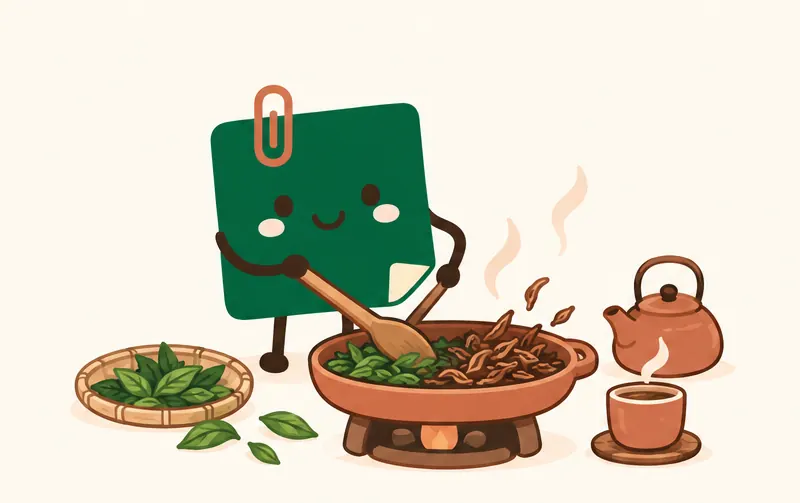 Mascot Daily Log Coffee rang lá trà xanh thành houjicha màu nâu với hương thơm ấm áp