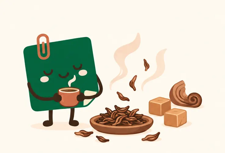 Mascot Daily Log Coffee cảm nhận hương khói rang, caramel và gỗ nhẹ của trà houjicha
