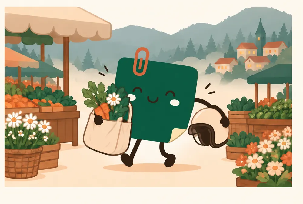 Mascot Daily Log Coffee mua rau củ ở chợ cho cuộc sống hằng ngày khi làm remote ở Đà Lạt