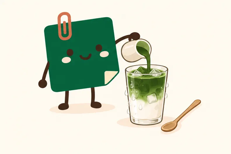Mascot Daily Log Coffee rót matcha lên sữa lạnh tạo ly Matcha Macchiato hai lớp