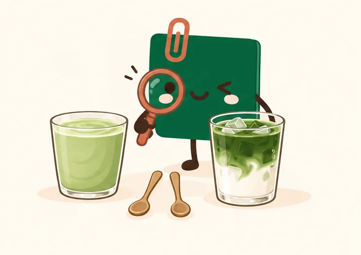 Mascot Daily Log Coffee so sánh trực tiếp Matcha Latte đồng nhất và Matcha Macchiato phân lớp