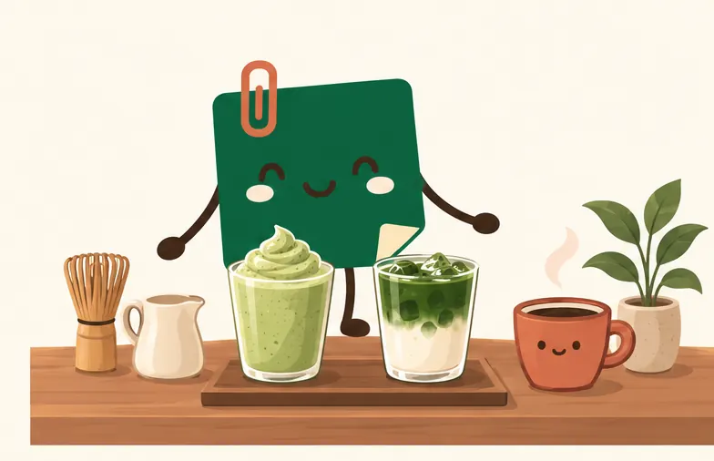 Mascot Daily Log Coffee giới thiệu Matcha Latte nóng và Matcha Macchiato đá tại quán