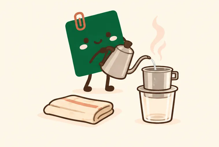Mascot Daily Log Coffee rót nước nóng làm ấm phin và ly trước khi pha cà phê phin