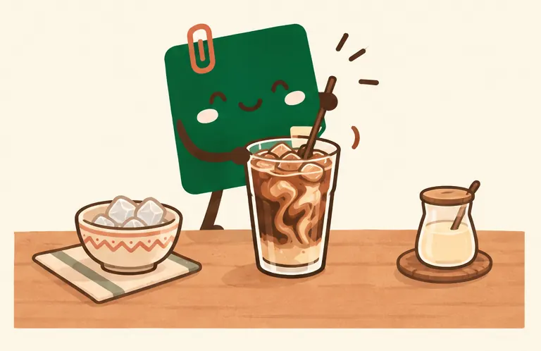 Mascot Daily Log Coffee khuấy ly cà phê sữa đá với sữa đặc và đá