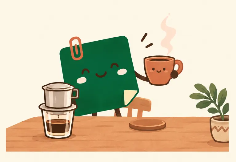 Mascot Daily Log Coffee nâng ly cà phê phin thơm ngon sau khi pha xong
