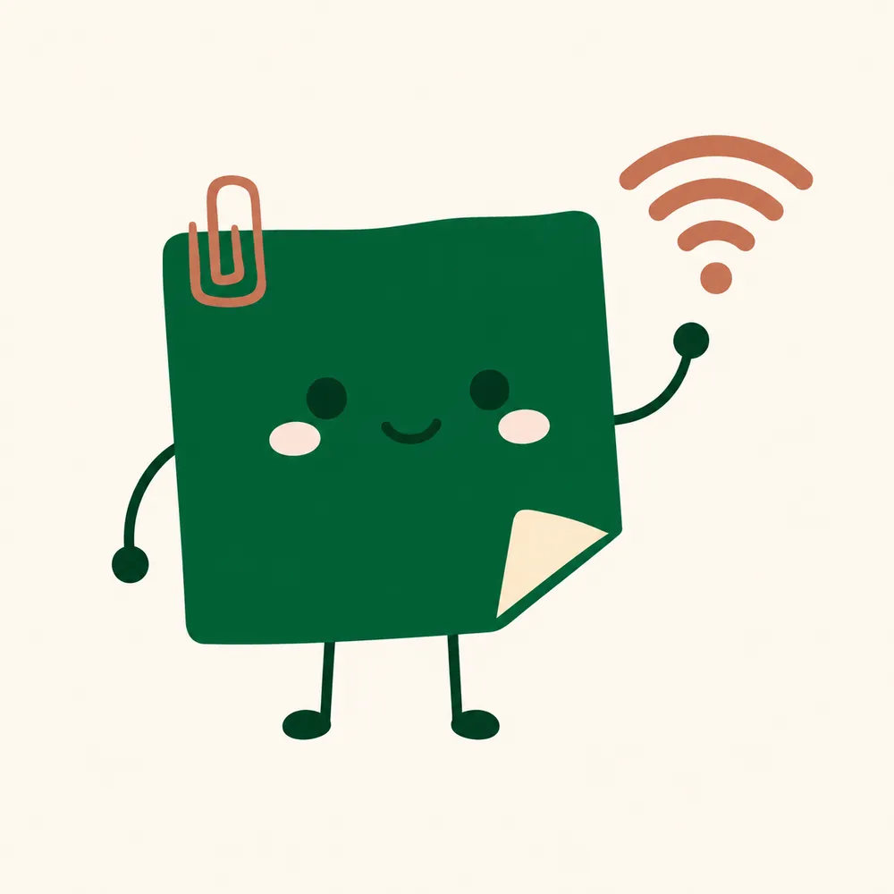 Mascot Daily Log Coffee bên cột sóng WiFi đầy vạch — quán cà phê Đà Lạt có WiFi mạnh, ổn định